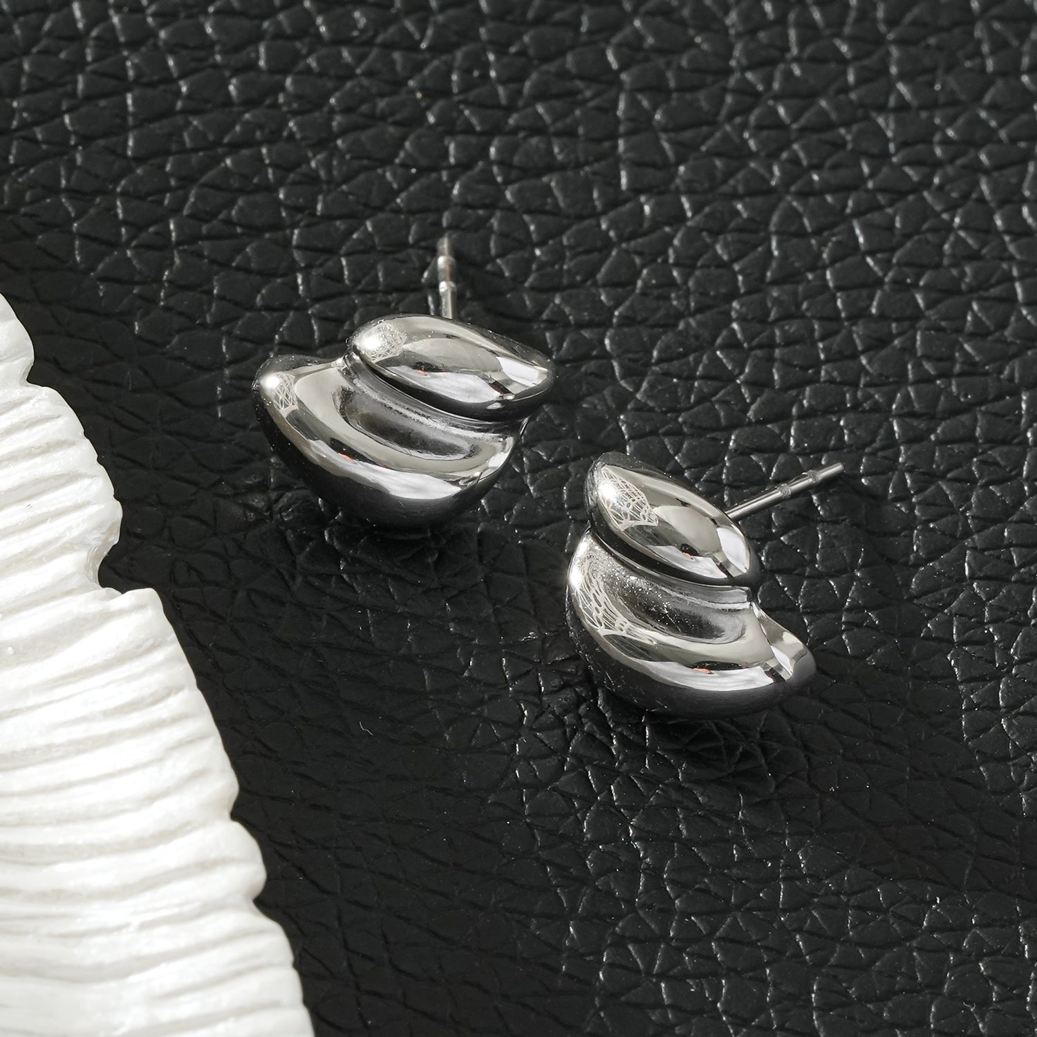 ATEMIS Silver (White Gold): Contemporary Abstract Shaped Stud Earrings