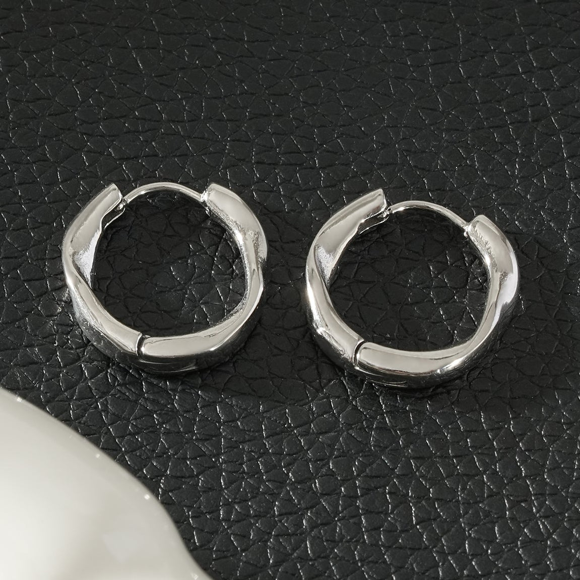 ABIRI Silver (White Gold): Subtle Twist Hoop Earrings