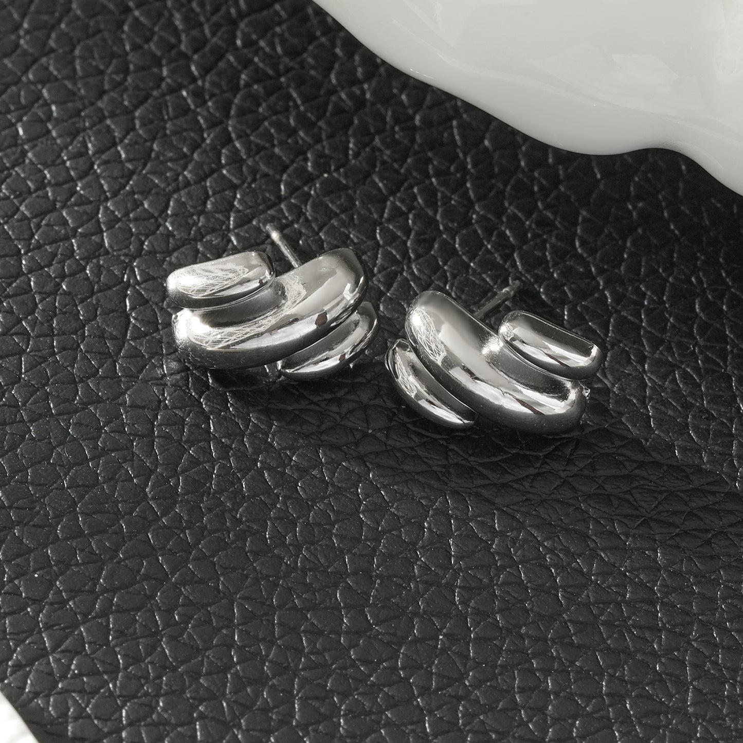 BRIGITTA Silver (White Gold): Contemporary Abstract Shaped Stud Earrings