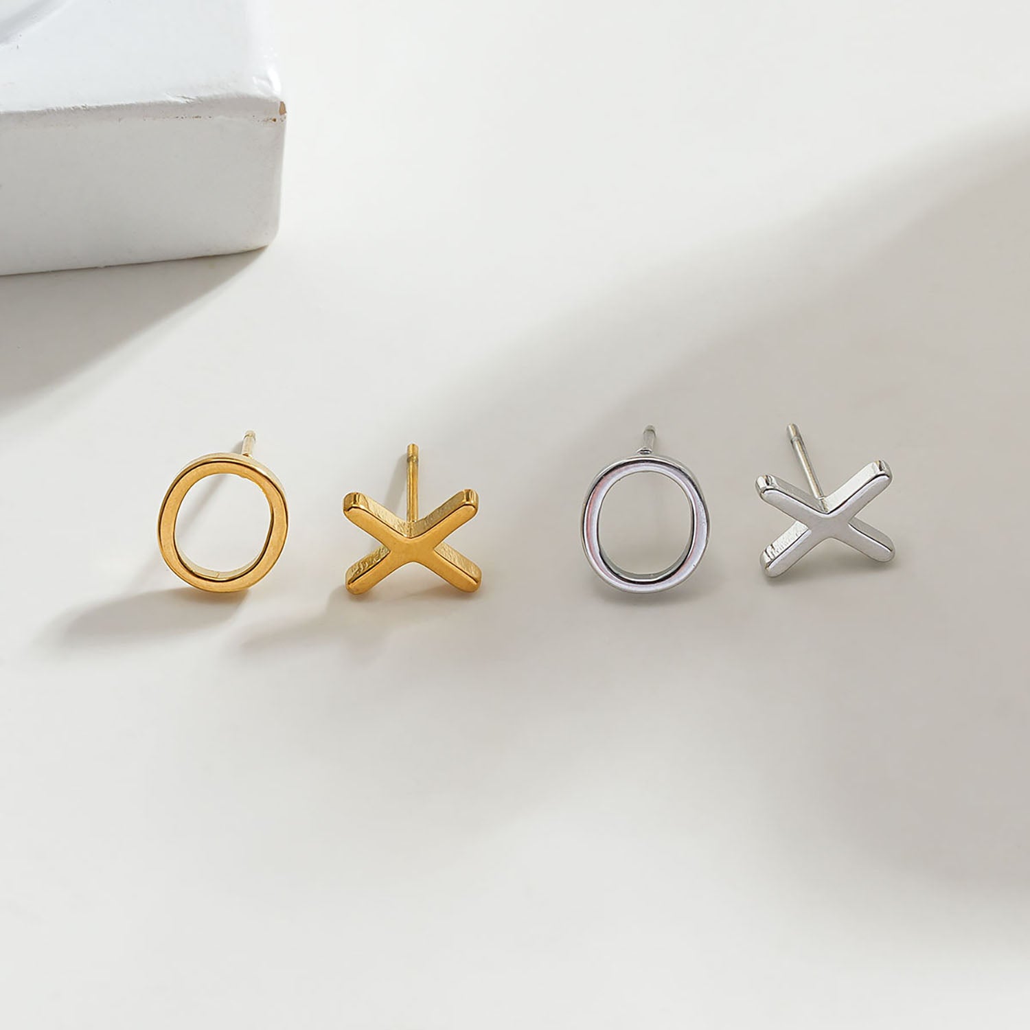 OX Silver (White Gold): Hugs & Sparkle Stud Earrings