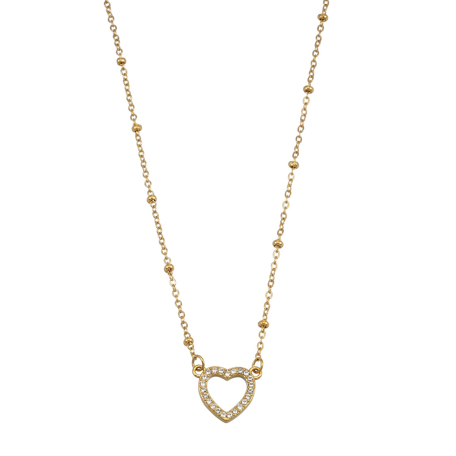 Style CHERISH Gold: Beaded Chain Anchoring an Elegant Pavé Heart Charm Pendant