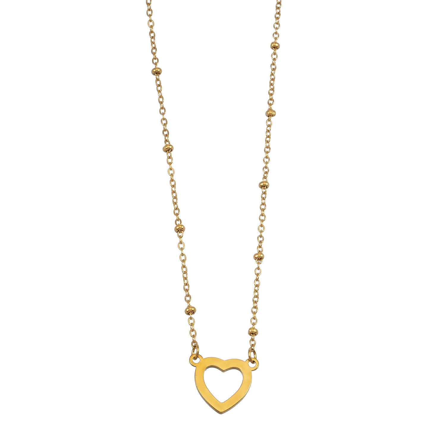 Style CHERISH Gold: Beaded Chain Anchoring an Elegant Pavé Heart Charm Pendant