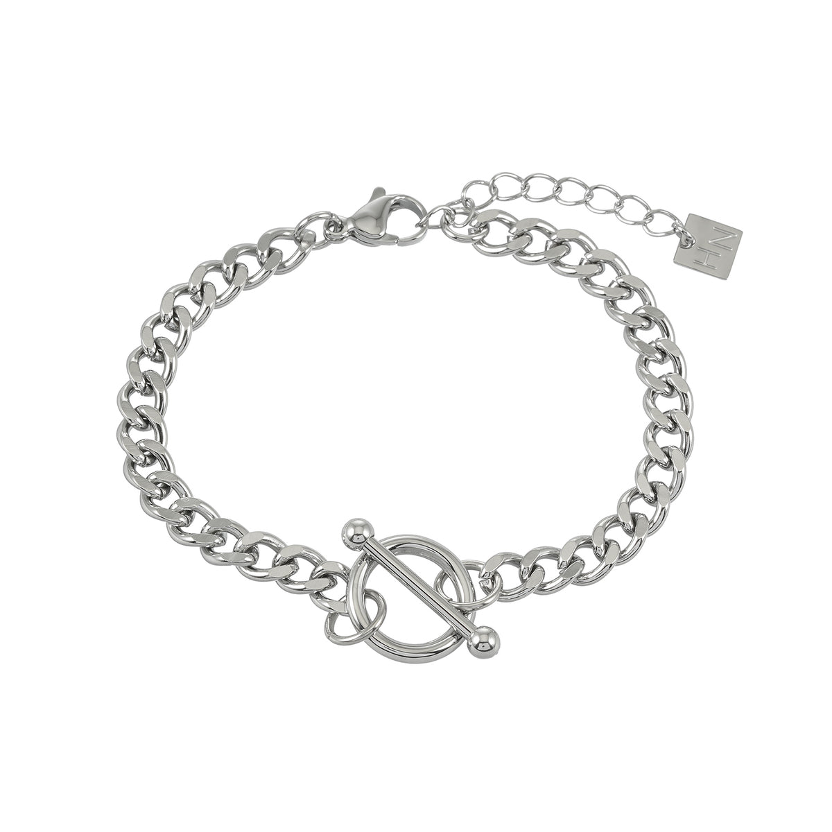 CENTO Silver (White Gold): Curb Chain Toggle Bracelet