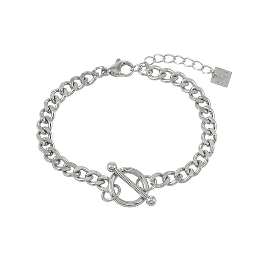 CENTO Silver (White Gold): Curb Chain Toggle Bracelet