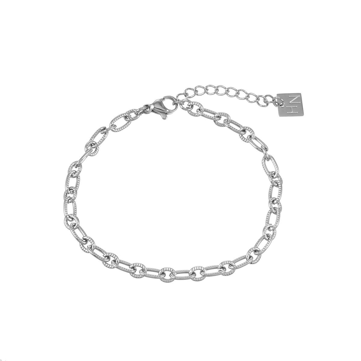 SIONA Silver (White Gold): Textured Link Bracelet – Minimalist Everyday Jewellery