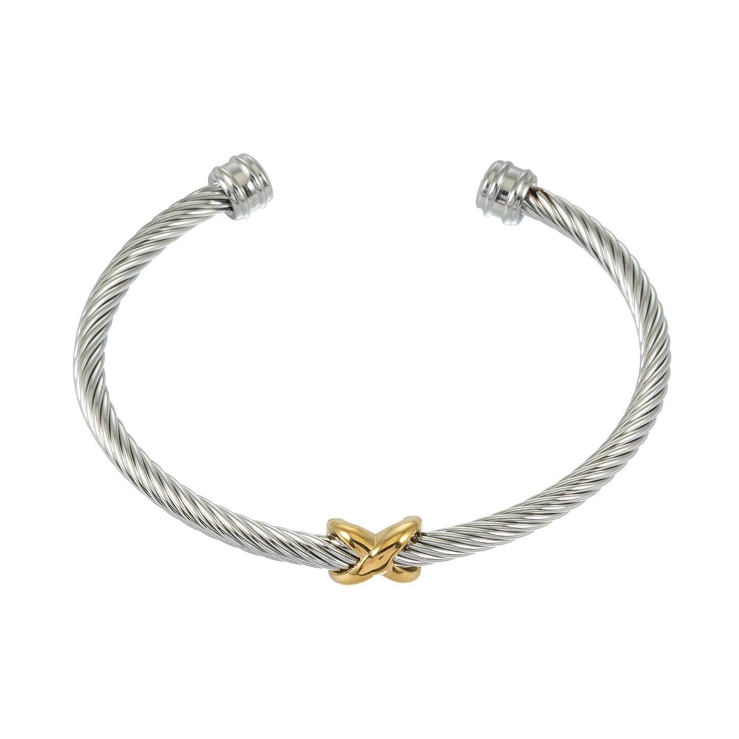 CONSTATINA Mixed Gold & Silver: Two-Tone Twisted Cable Cuff Bracelet