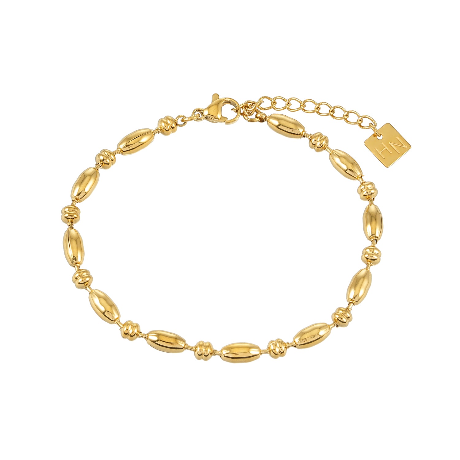 ADIATA Gold: Polished Oval Bead Bracelet – Sculpted Statement Jewellery