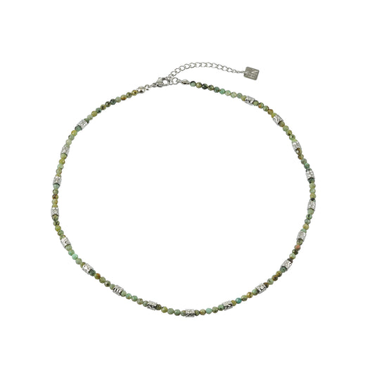 TWANDA Silver (White Gold): Mix Natural Stone and Metal Beads Chain Necklace