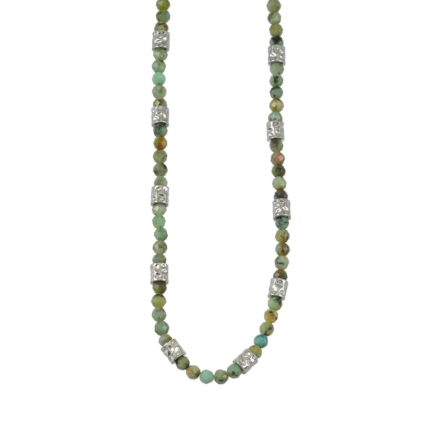 TWANDA Silver (White Gold): Mix Natural Stone and Metal Beads Chain Necklace