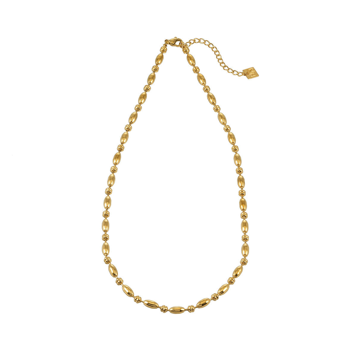 NEEMA Gold: Polished Oval Bead Necklace – Sculpted Statement Jewellery $35