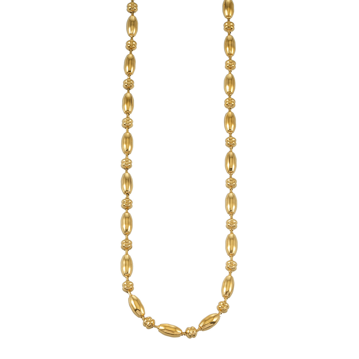 NEEMA Gold: Polished Oval Bead Necklace – Sculpted Statement Jewellery $35