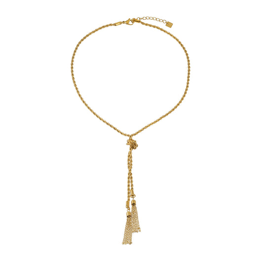 PIO Gold: Rope Chain Tassel Y-Necklace for Women – Adjustable Dainty Lariat Drop Statement Jewelry Perfect for Layering