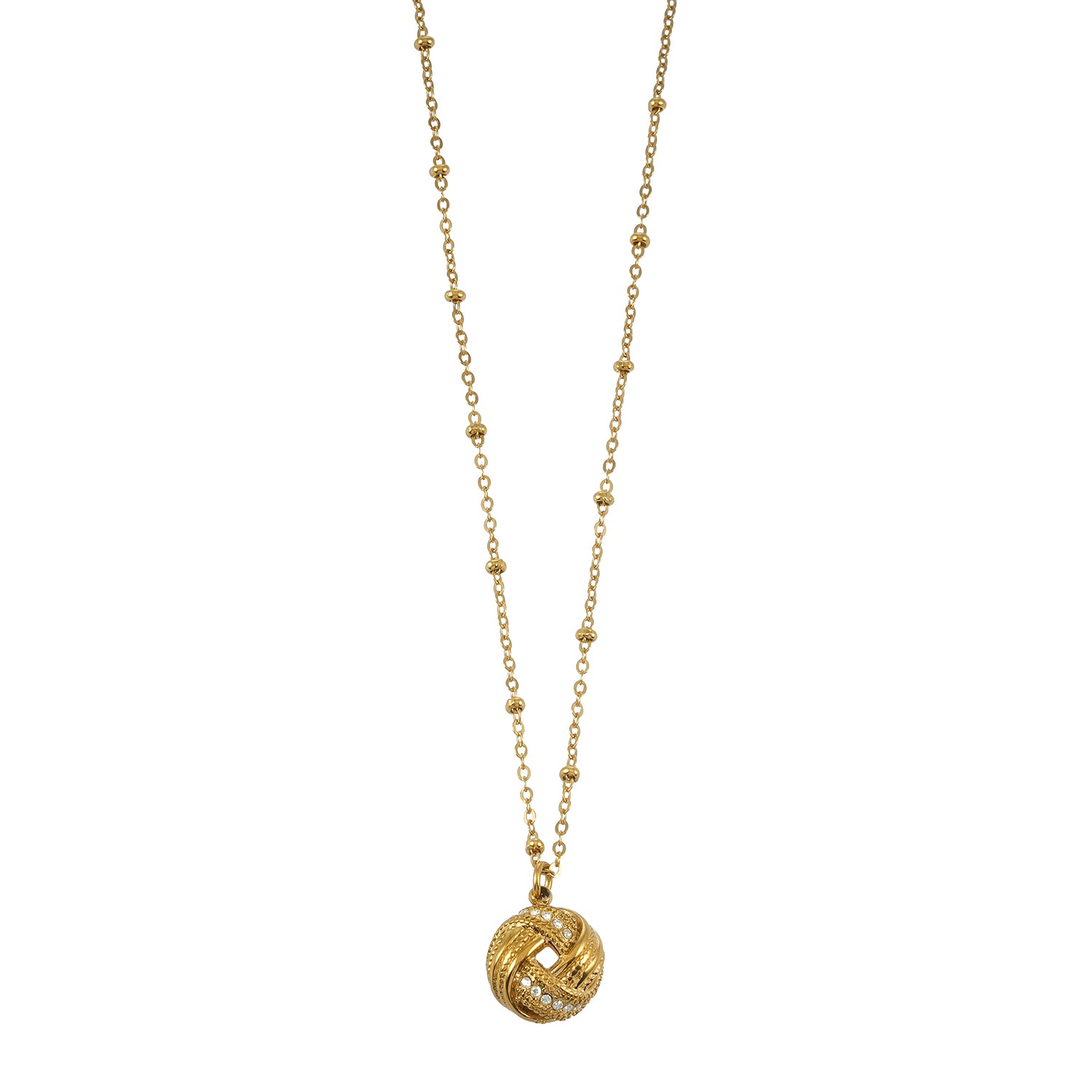 SALAMASINA Gold: Crystal Interwoven Knot Pendant Necklace