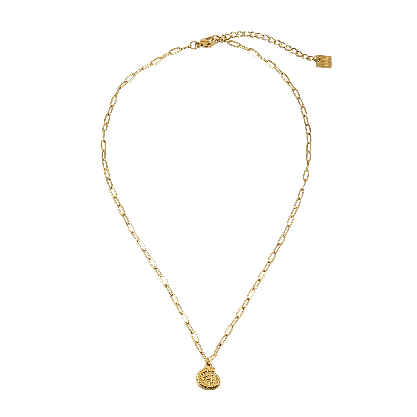 TANE Gold: Spiral Shell Pendant Paperclip Chain Necklace