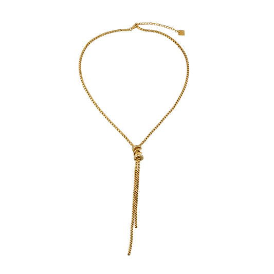 MAHANA Gold: Adjustable Gold Lariat Necklace with Sliding Bead & Tassel Drop – Modern Minimal Statement