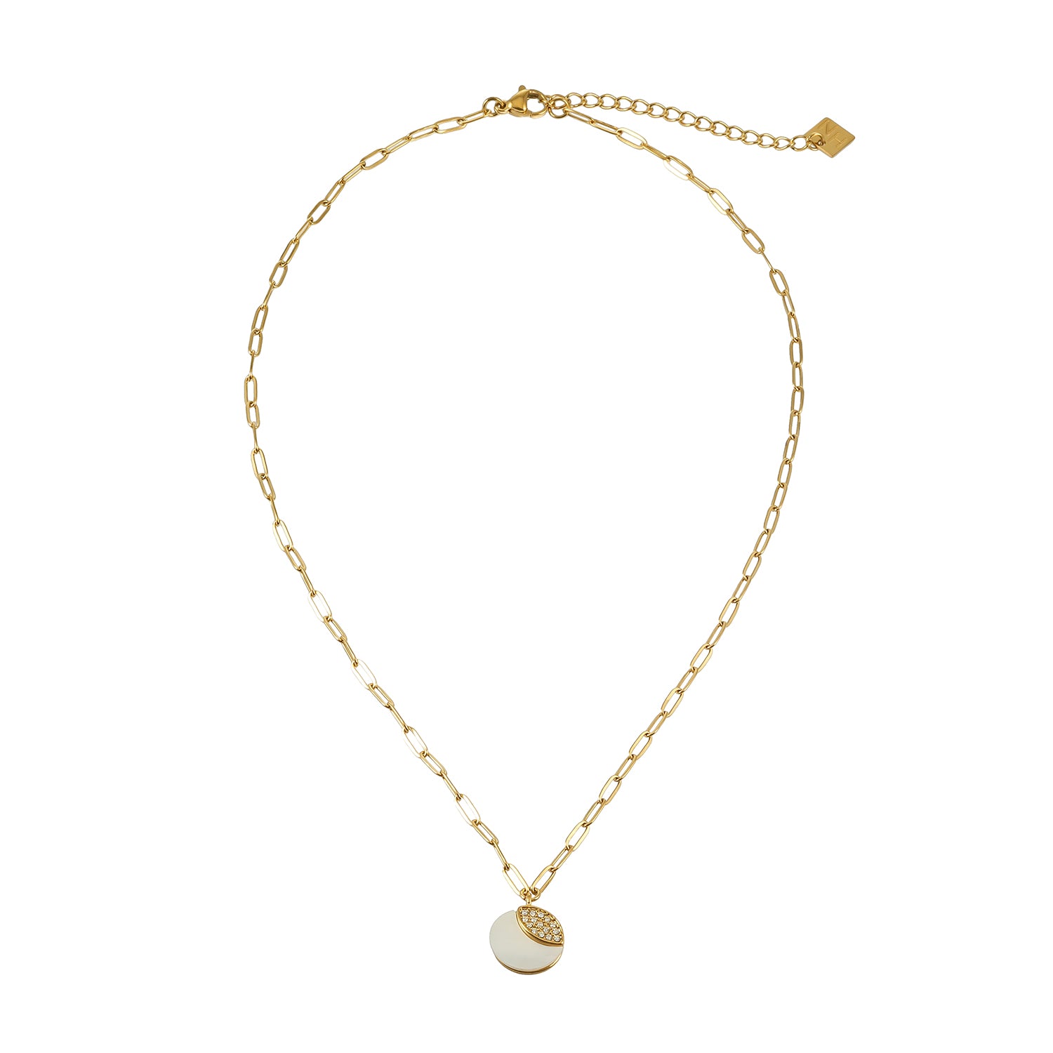 KAO Gold: Coastal Shell Charm Necklace with Oval-Cut Zirconia Inlay