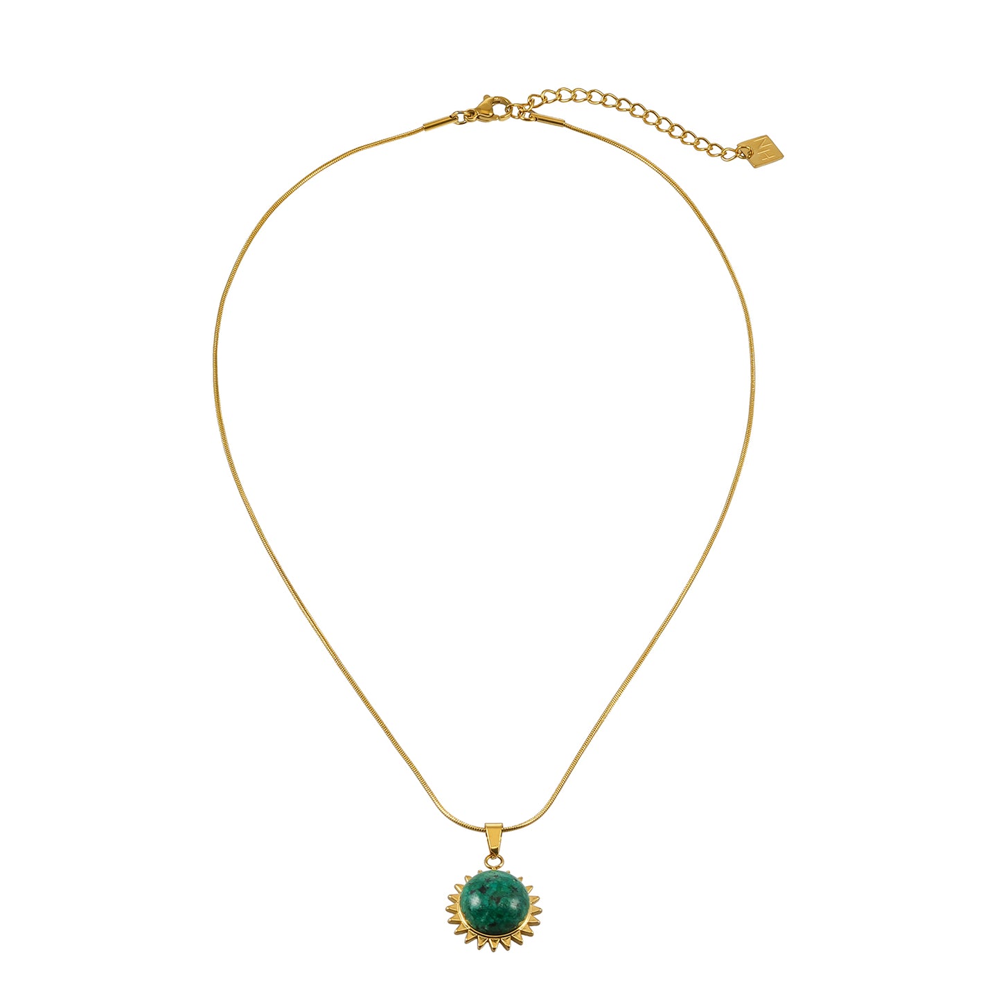 CHIDERA Gold: African Turquoise Sunburst Pendent on a Snake Skin Textured Chain Necklace