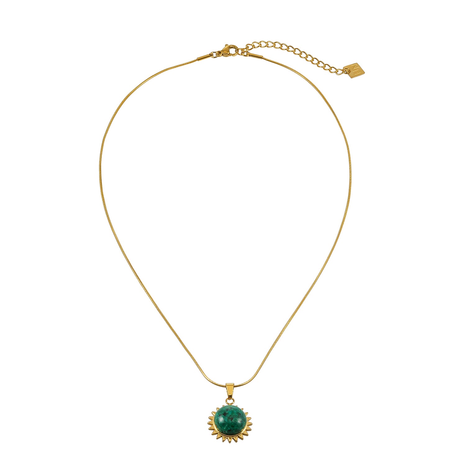 CHIDERA Gold: African Turquoise Sunburst Pendent on a Snake Skin Textured Chain Necklace