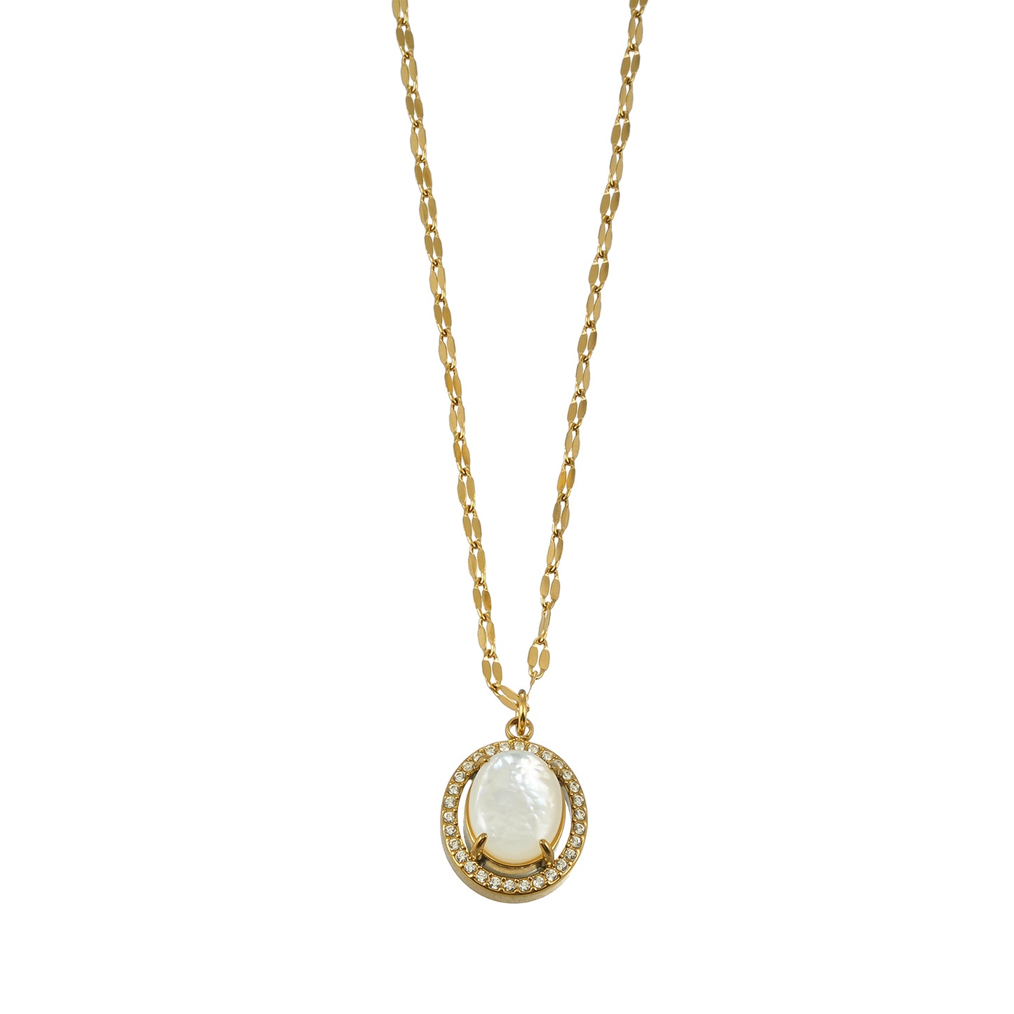 HAMMELA Gold: Pendant Necklace with a Pearl Centre & Crystal Halo