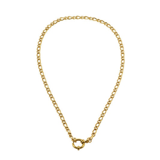 MALAIKA Gold: Chunky Mixed Link Chain Necklace with Hoop Pendant
