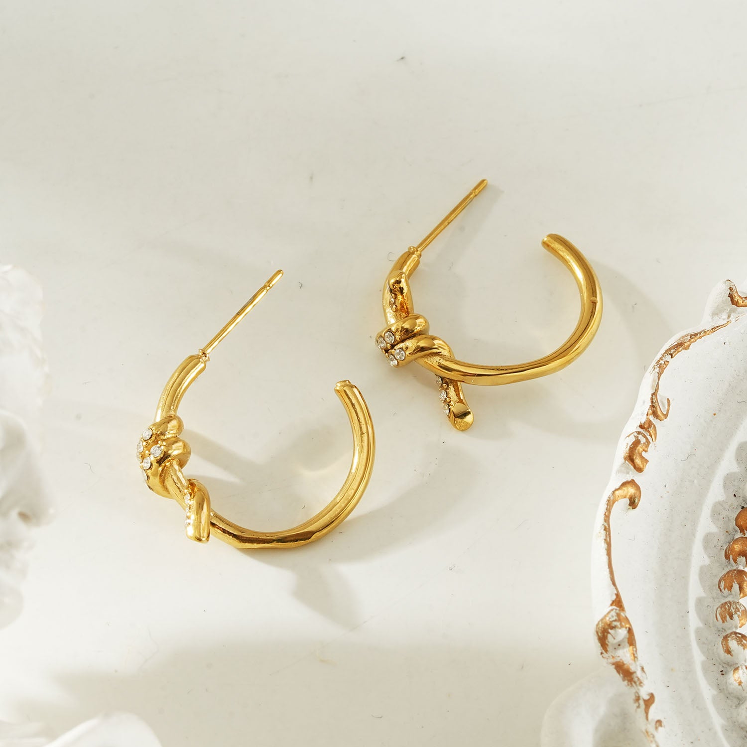 ALINA Gold: Sculptural Knotted Pavé Zirconia Earrings – Luxe Modern Style
