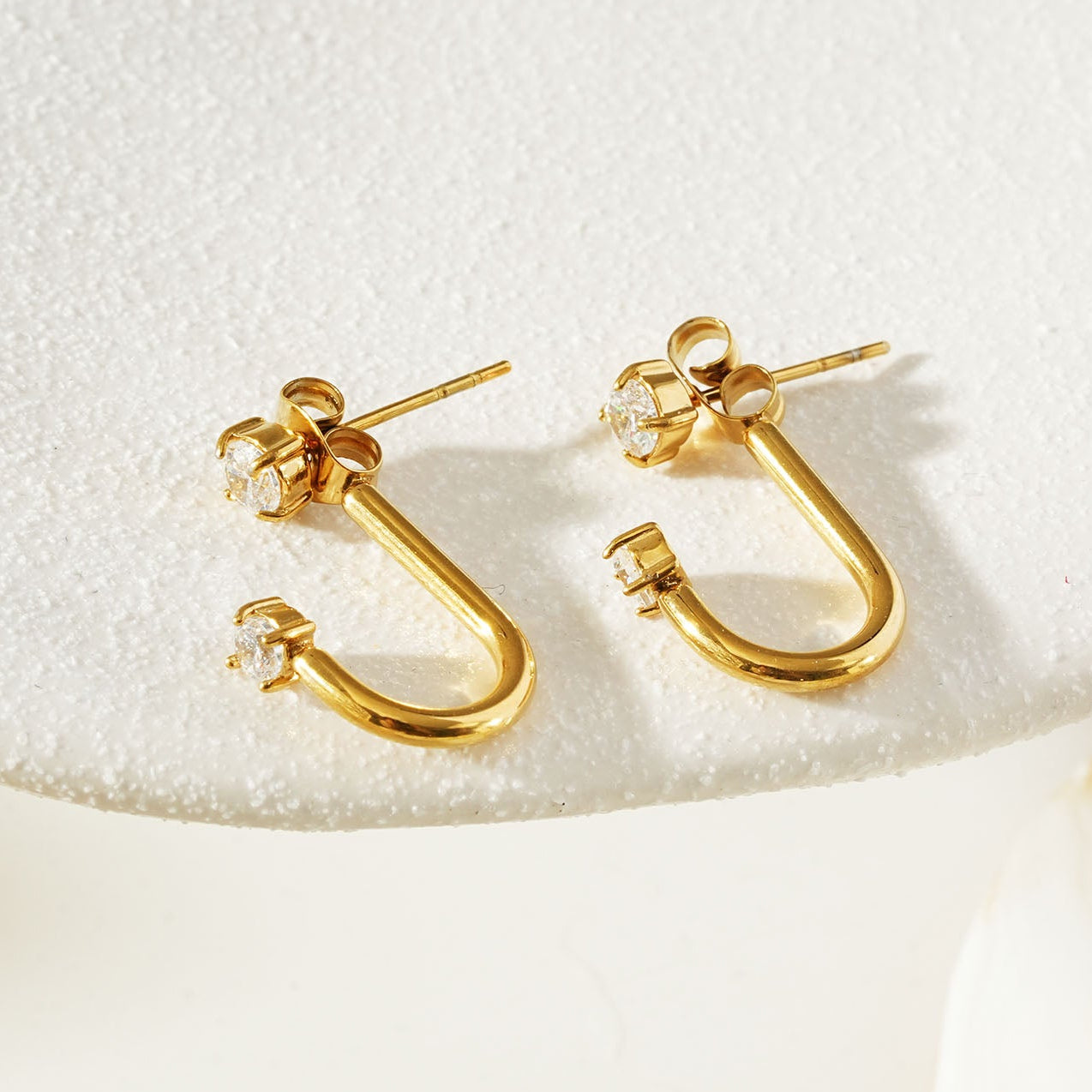ELIANA Gold: Double Zirconia Ear Jacket Earrings