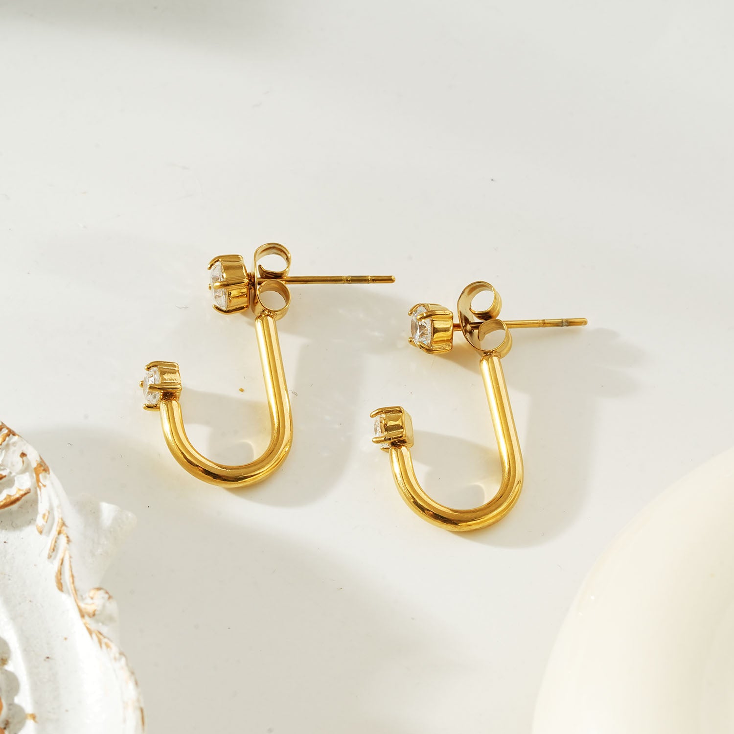 ELIANA Gold: Double Zirconia Ear Jacket Earrings