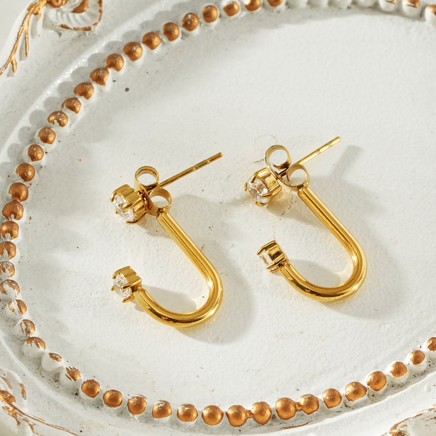 ELIANA Gold: Double Zirconia Ear Jacket Earrings