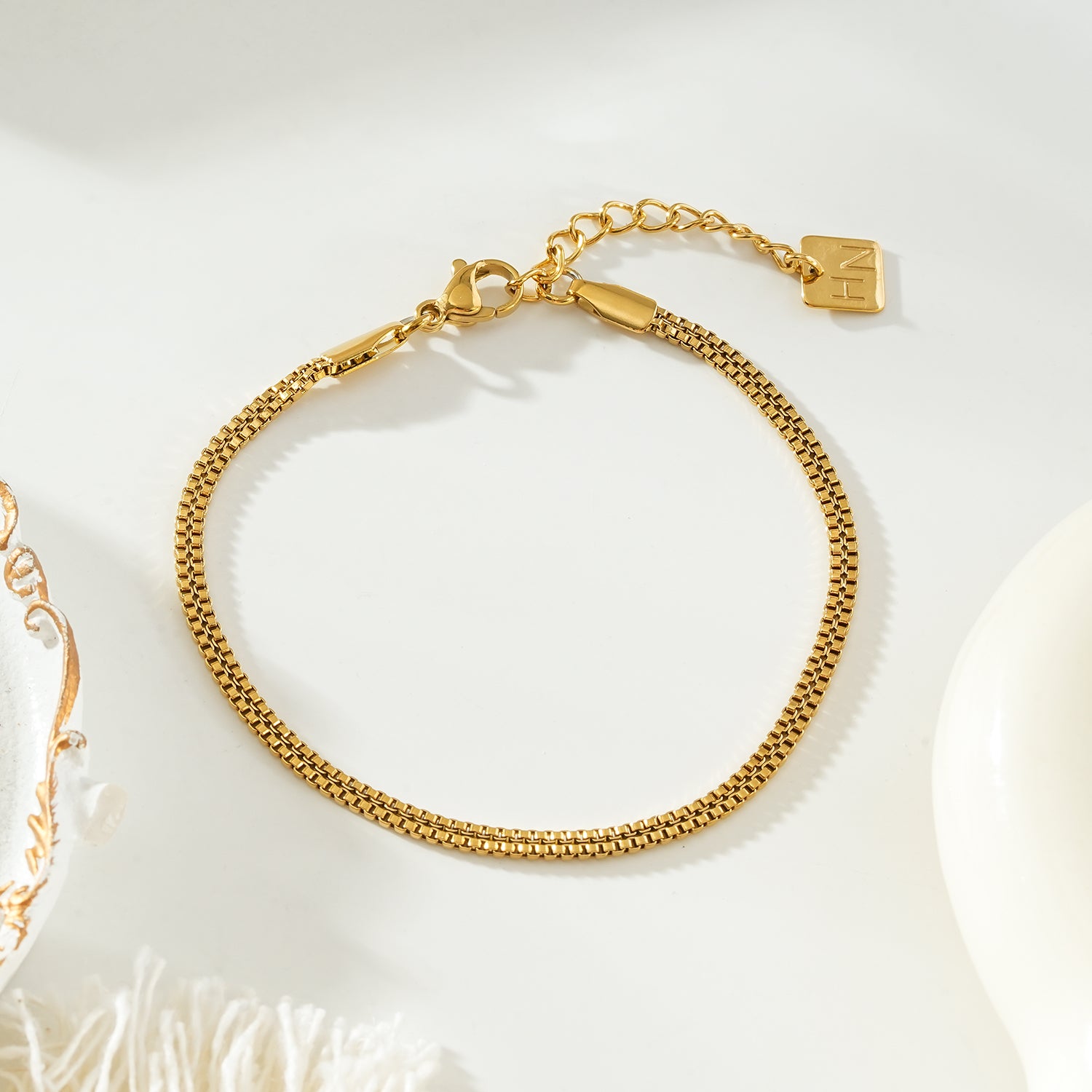 MANAIA Gold: Industrial Chic Double Row Box Chain Bracelet