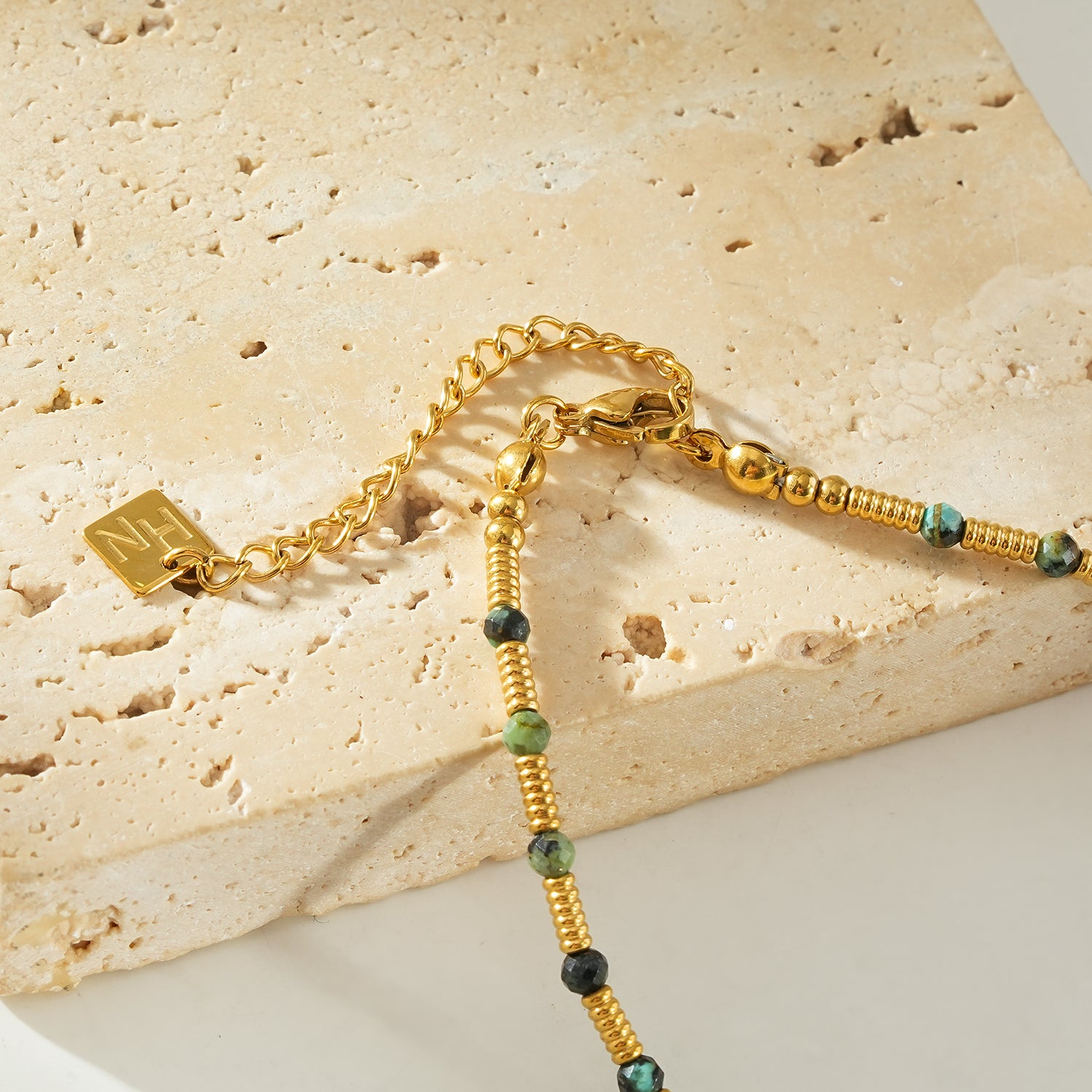 ZANIA Gold: Natural Stone and Gold Metal Beaded Necklace