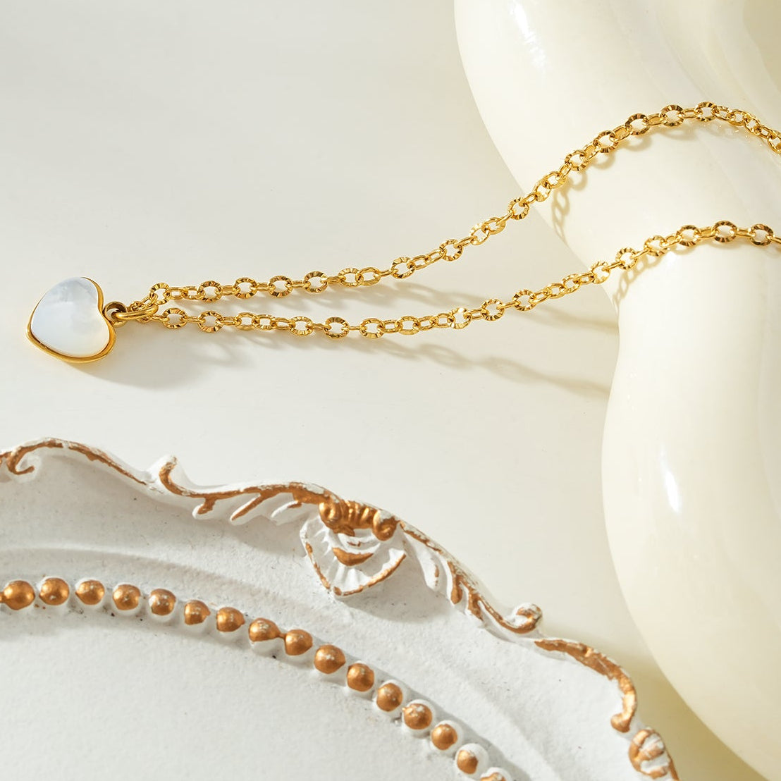 KOKUM Gold: Dainty Chain Necklace with Mini Shell-Encased Heart Charm Pendant — A Little Love to Hold Close