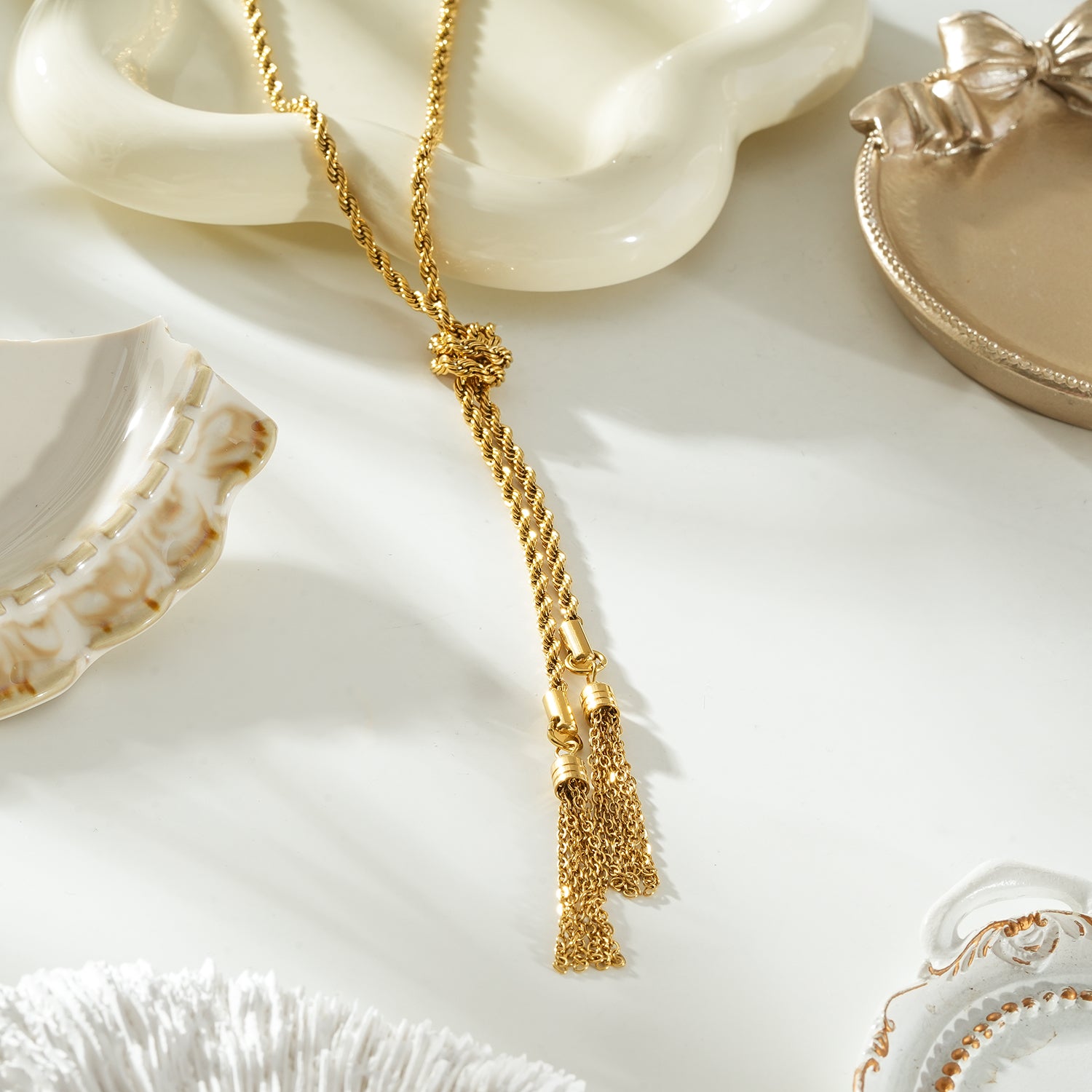 PIO Gold: Rope Chain Tassel Y-Necklace for Women – Adjustable Dainty Lariat Drop Statement Jewelry Perfect for Layering