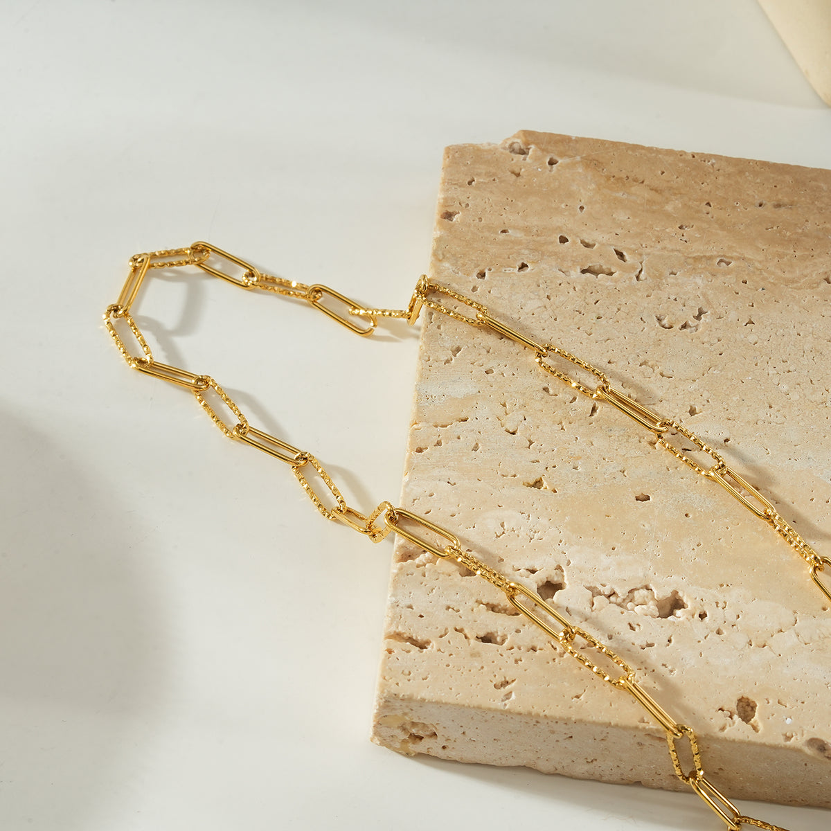 KEOLA Gold: Dailywear Essential Mixed Textures Paper Clip Chain Necklace $25
