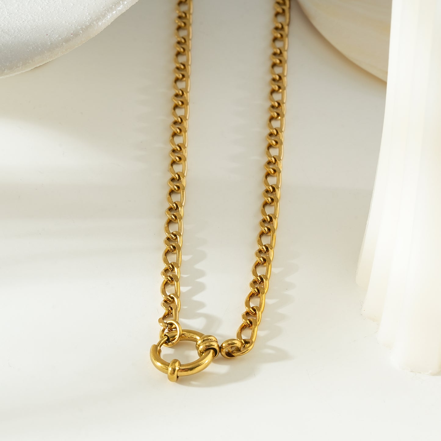 MALAIKA Gold: Chunky Mixed Link Chain Necklace with Hoop Pendant
