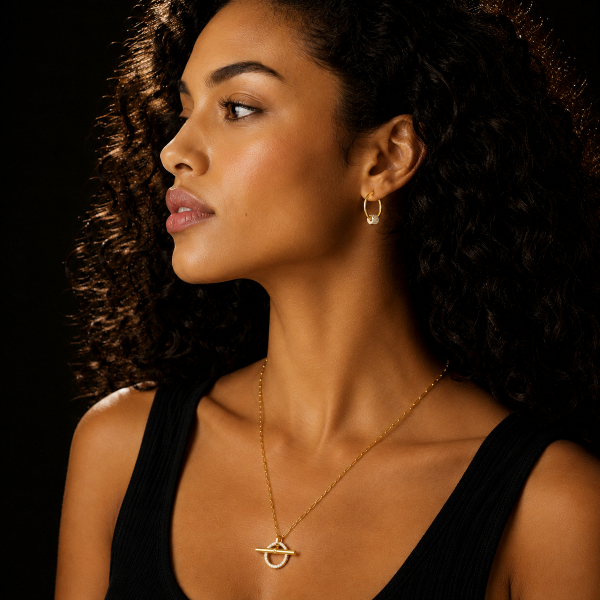 SADIKA Gold: Modern Pavé Zirconia Halo Toggle Necklace