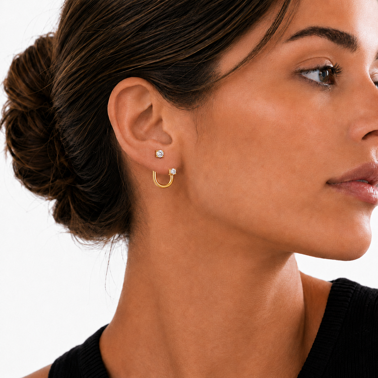 ELIANA Gold: Double Zirconia Ear Jacket Earrings