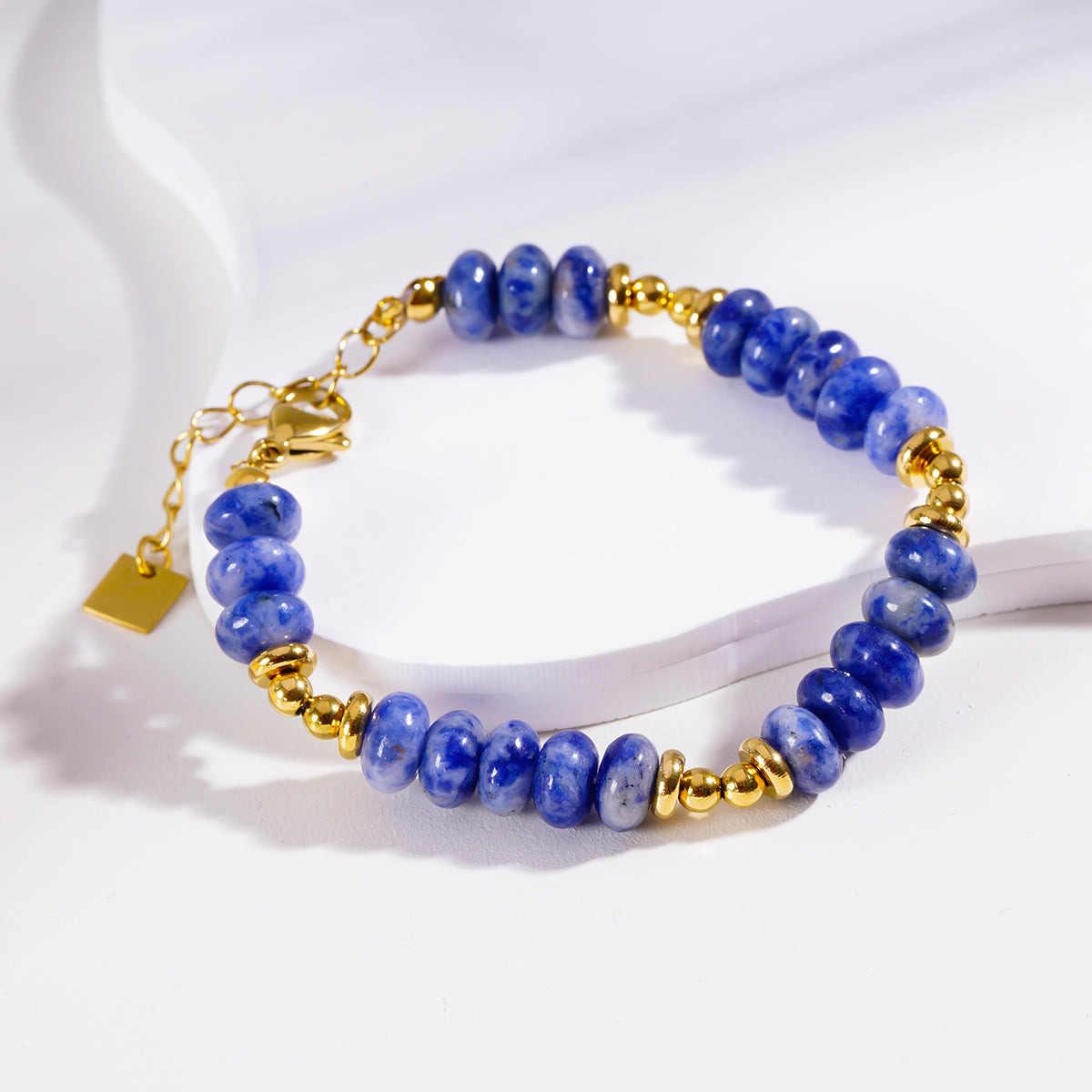 Style ELINA 7306: Sodalite Stone & Gold Beaded Modern Boho Bracelet