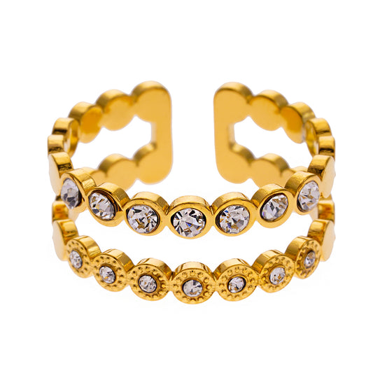 Style ERLAT 4287: Double Stacked Zirconia Embellished Textured Ring.