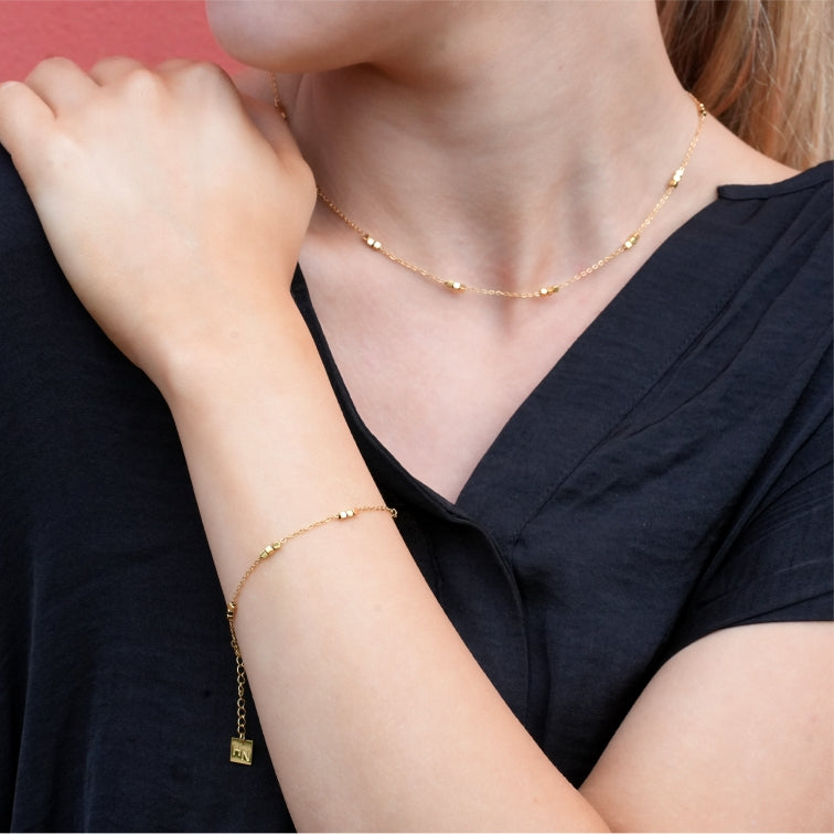 RITIKA: Tiny Square-Beads Dainty Gold Chain Bracelet
