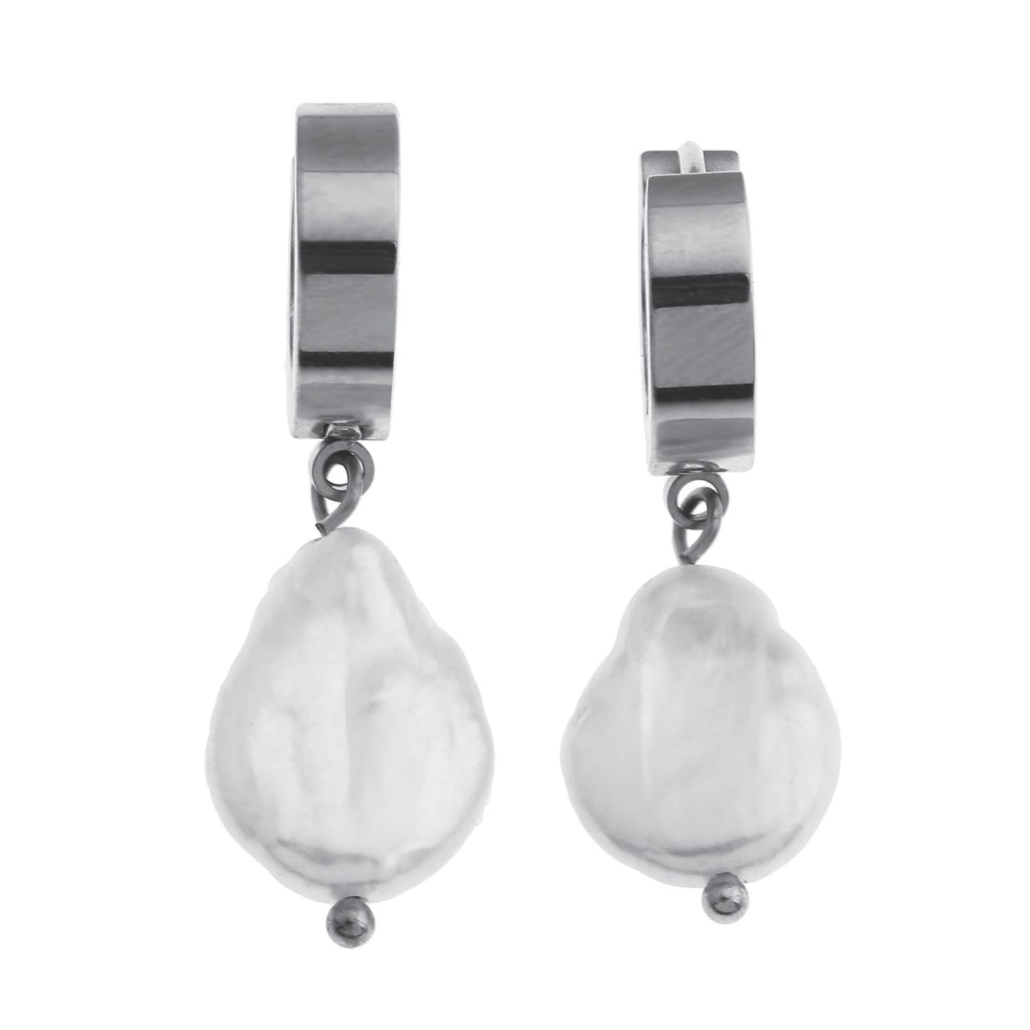 GAIA White Gold (Silver Toned):  Baroque Freshwater Pearls on Wide Mini Hoops