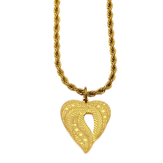 hackney-nine | hackney-nine-jewellery | Style GIVERNY 45242: Ornate Abstract Heart Pendant on a Rope Chain Necklace.