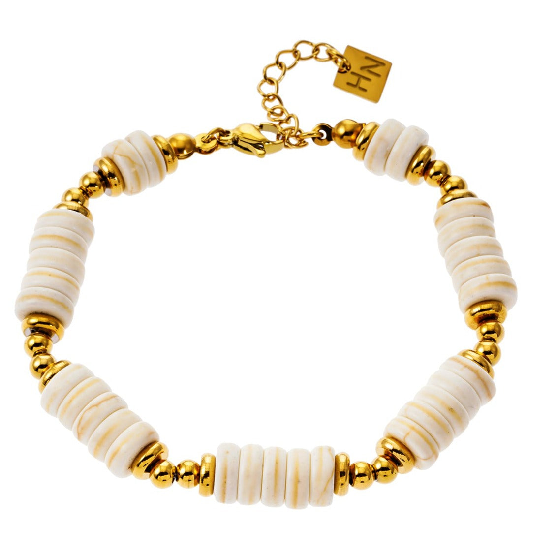 Style GODIVA 9409: White Turquoise Stone & Gold Beaded Modern Boho Bracelet