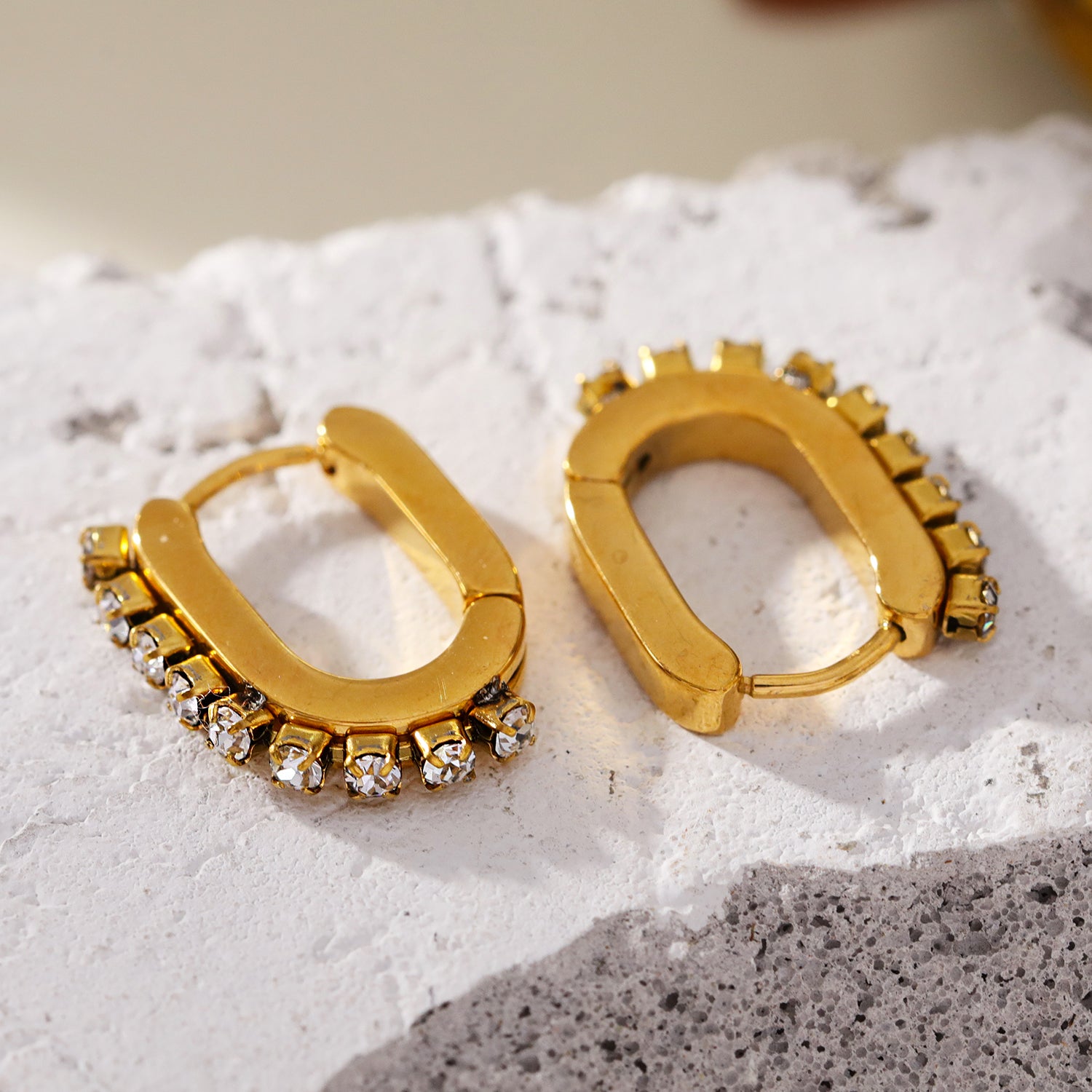 hackney-nine | hackneynine | Style HARMONIA 91188: Cylinder Shaped Hoop Earrings Embedded with Zirconia Beads.