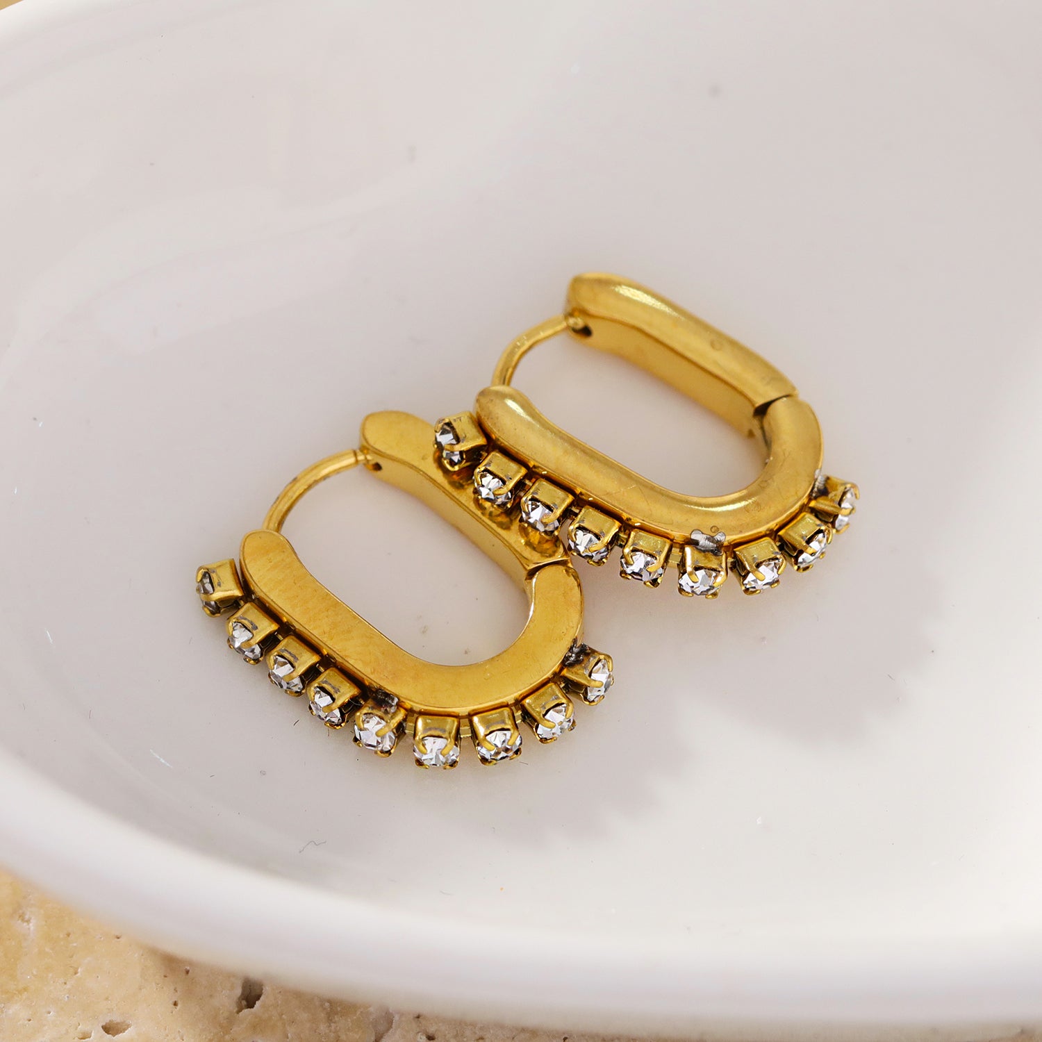 hackney-nine | hackneynine | Style HARMONIA 91188: Cylinder Shaped Hoop Earrings Embedded with Zirconia Beads.