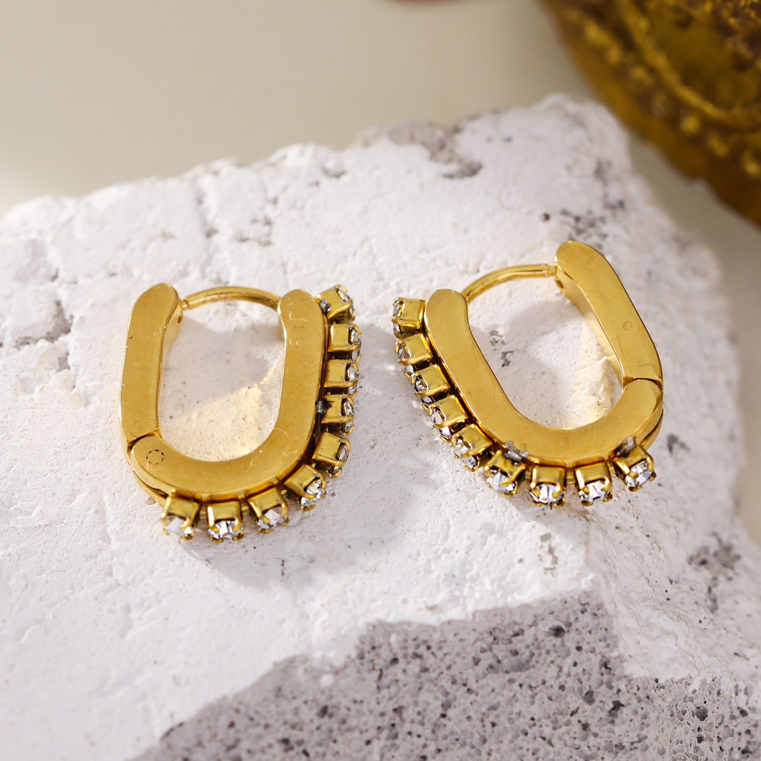 hackney-nine | hackneynine | Style HARMONIA 91188: Cylinder Shaped Hoop Earrings Embedded with Zirconia Beads.