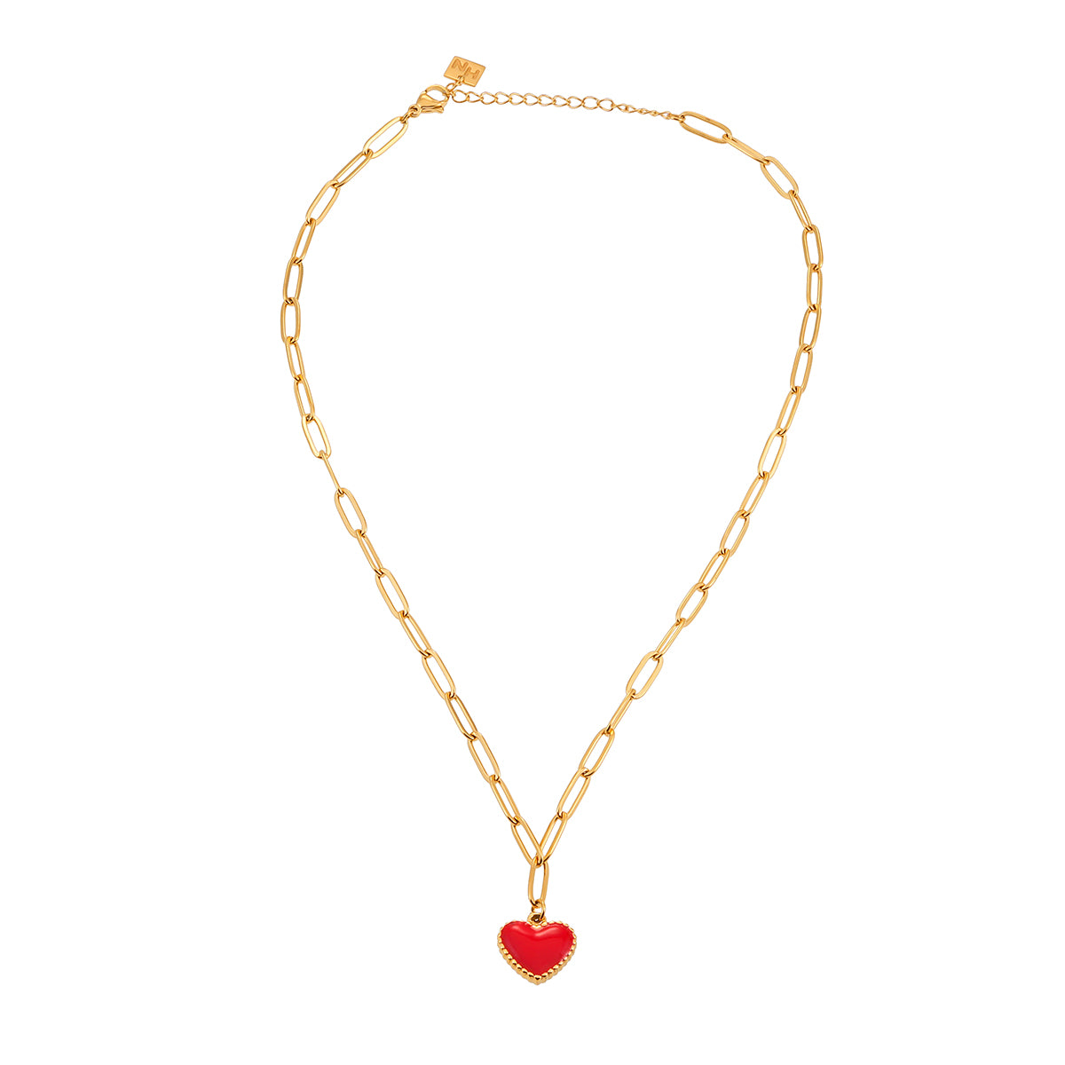 Style HEART ROUGE: Paper Clip Chain Anchoring an Enameled Heart Charm in Gold