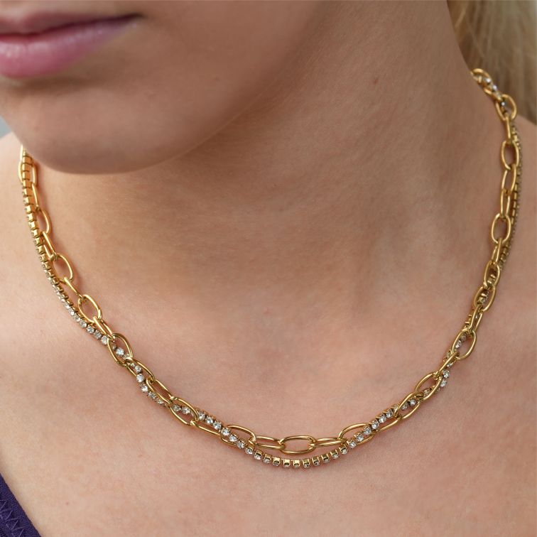 HERMINE Inter Mingled Zirconia Tennis & Paper Clip Layered Necklace