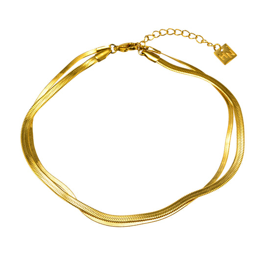 Style INESE LG 6497: Snake-Skin Textured 2-Layer Gold Anklet.