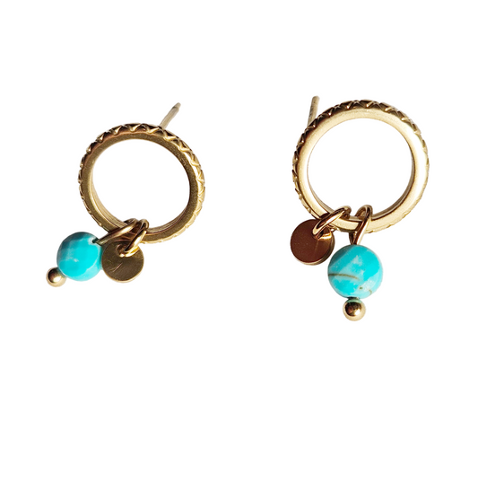 JAZMIN Turquoise-Gold: Stud Earrings with Mini Charms