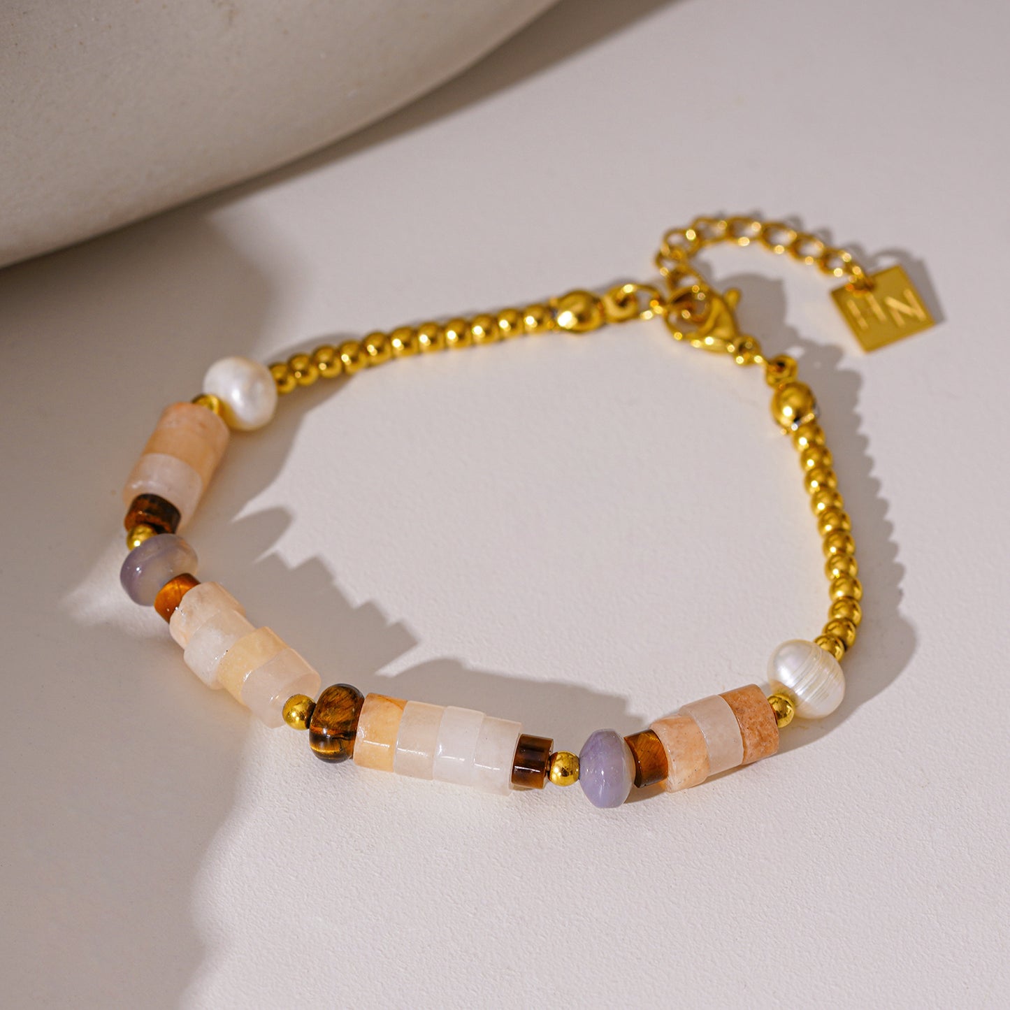 Style JERASA 4588: Chalcedony Stones & Gold Ball-Beaded Bracelet